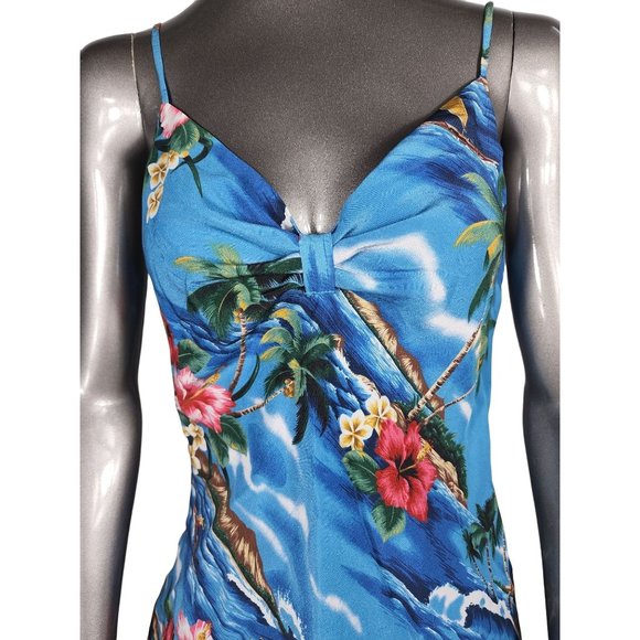 Le Superbe NWT Blue Silk Tropical Blouse Top 4 - Picture 5 of 7